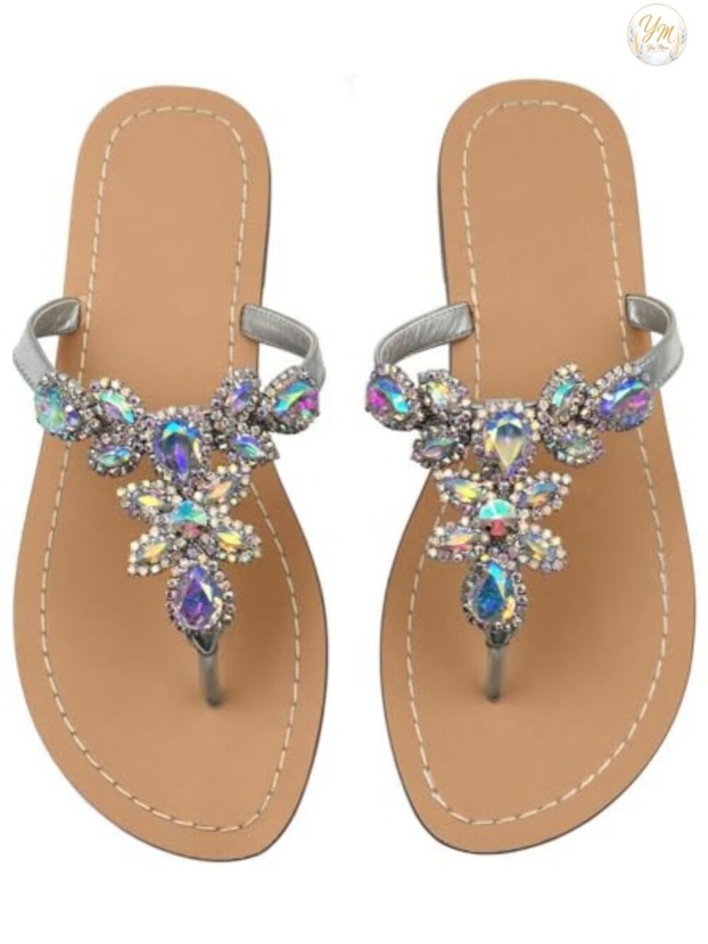 Rhinestone Sandals for Women Sparkly Jeweled Thong Flip Flops Dressy Flat